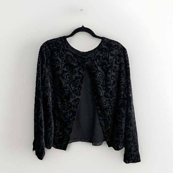 Vintage Talbots Women's Black Floral Velvet Burnout Whimsigoth Witchy Top Sz 16 - Picture 7 of 7